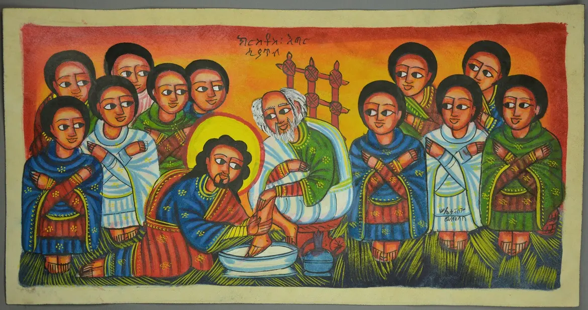 Peinture éthiopienne sur cuir avec dessins traditionnels: l'Ange Gabriel
